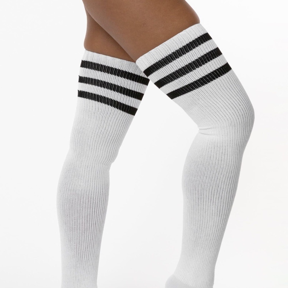 American Apparel White Knee-High Socks with Navy Stripes